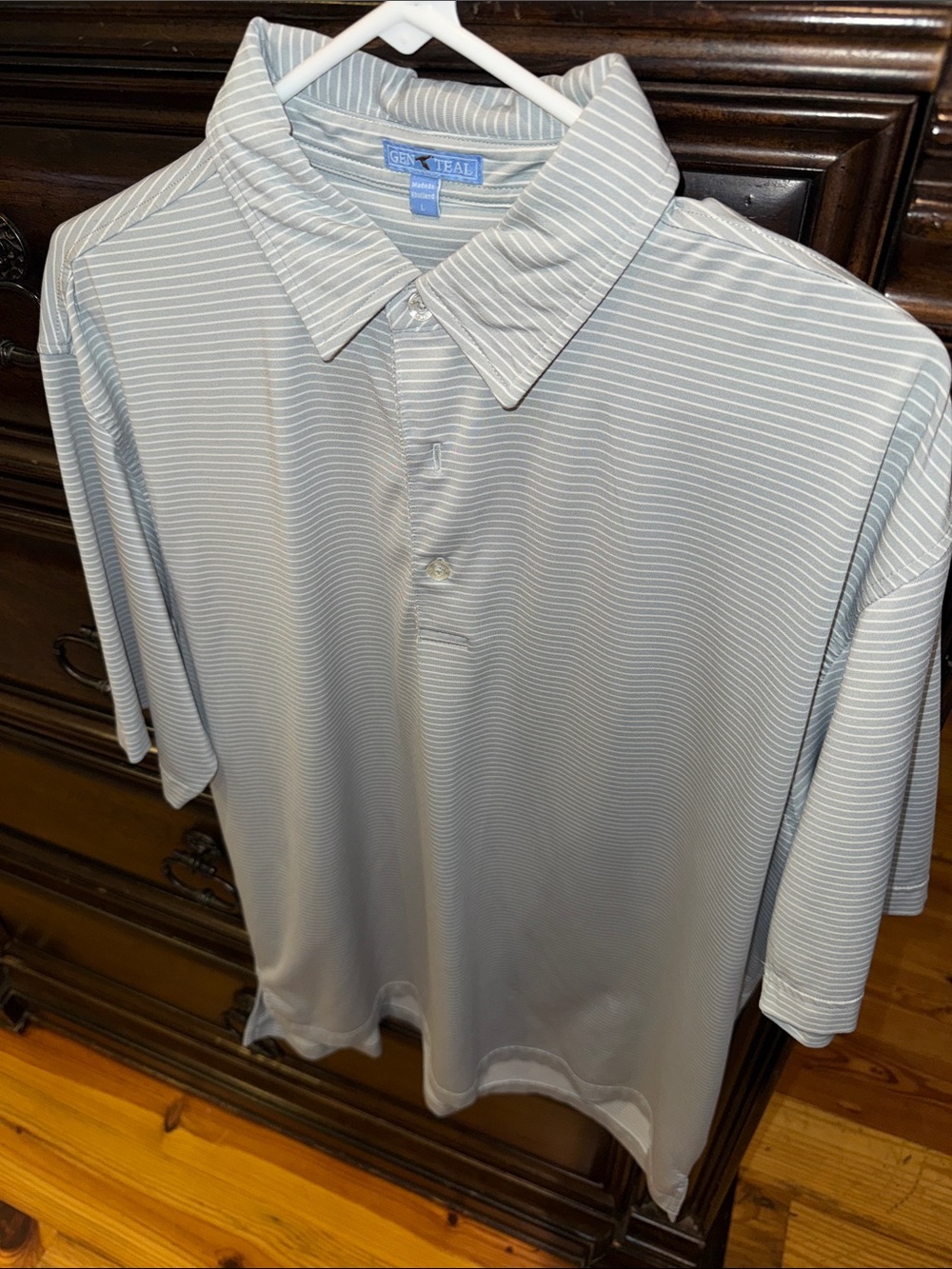 Gentle Tail Men’s Pale Blue Striped Polo Shirt